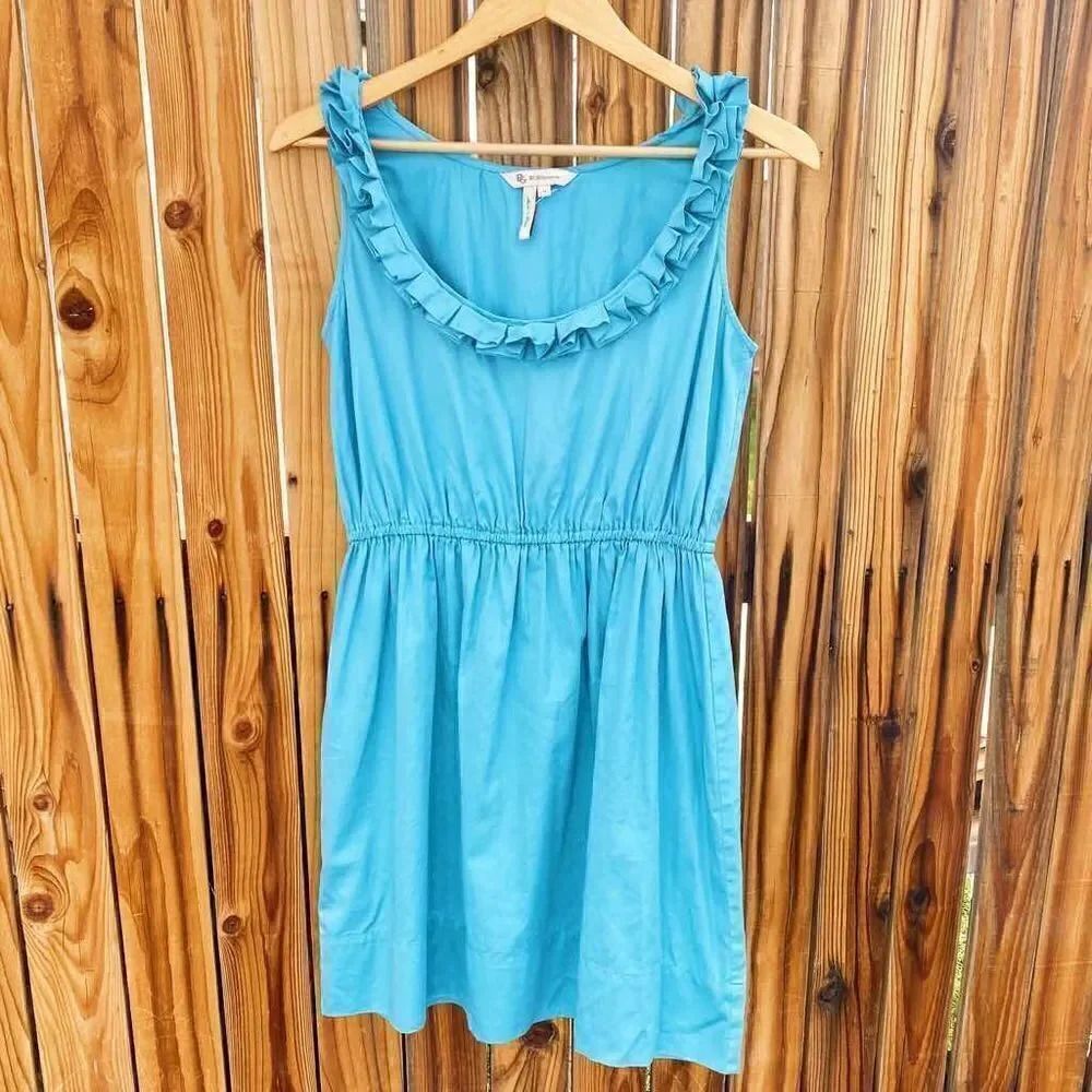 BCBGeneration Ruffle Shift Mini Dress Teal Medium